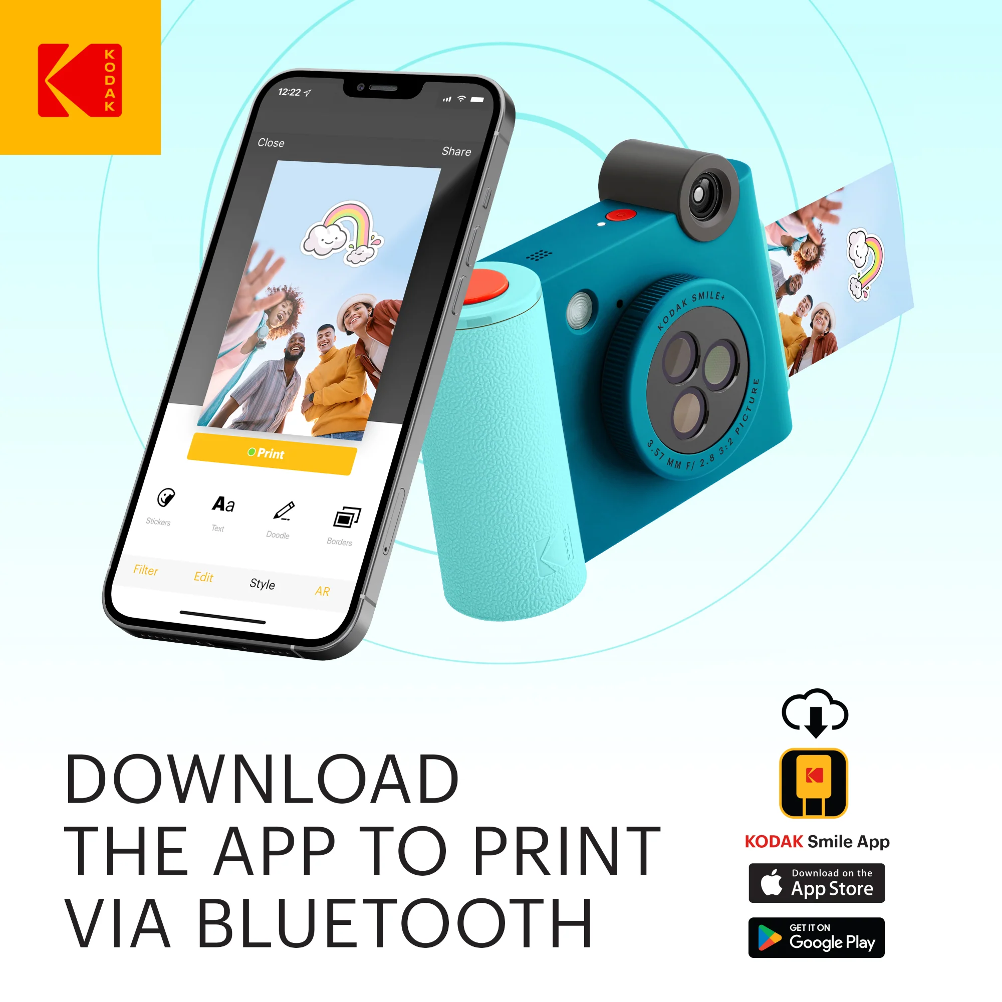 KODAK Smile+ Wireless Digital Instant Print Camera with Effect-changing Lens - Blue